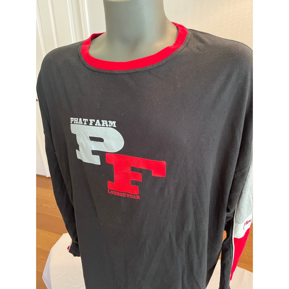 Phat Farm Loungewear Shirt Mens XXL Black Vintage Y2K Colorblock Long Sleeve